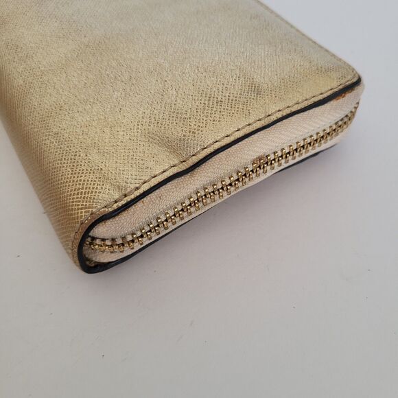 KATE SPADE Zip Around Wallet Gold Glam Metalic Continental Large Logo Fair - Picture 5 of 13